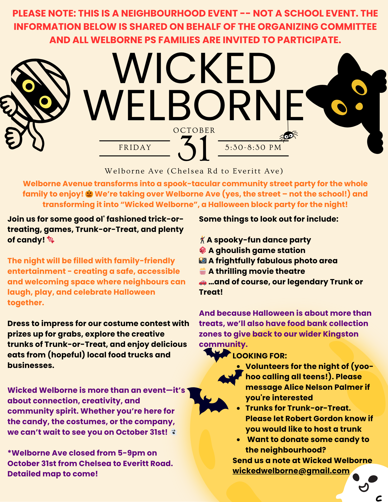 PLEASE NOTE THIS IS A NEIGHBOURHOOD EVENT NOT A SCHOOL EVENT